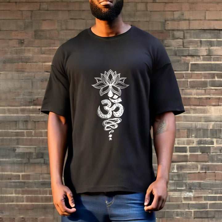 Buddha StonesOm サンスクリット 蓮の花柄 瞑想 コットン Tシャツ - image 5