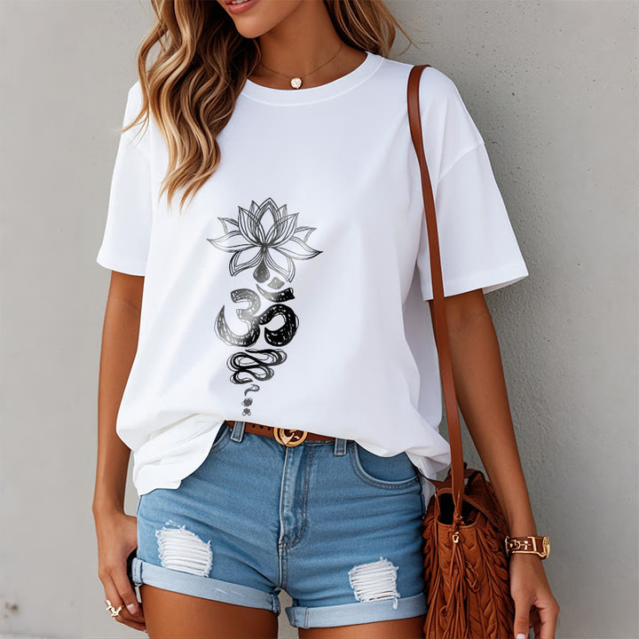 Buddha StonesOm サンスクリット 蓮の花柄 瞑想 コットン Tシャツ - image 9