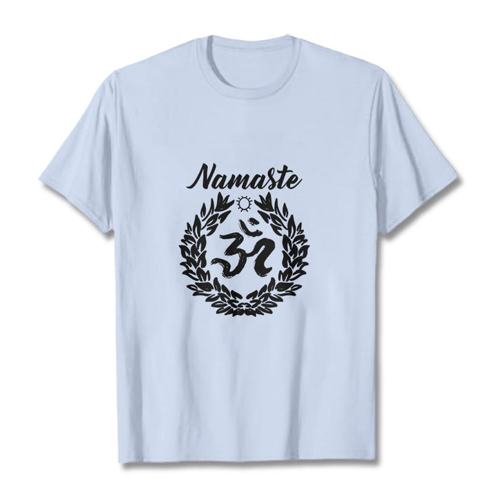 Buddha Stones、オーム、サンスクリット語、ナマステ、葉っぱの模様、瞑想コットンTシャツ - ライトシアン - 2XL - image 19