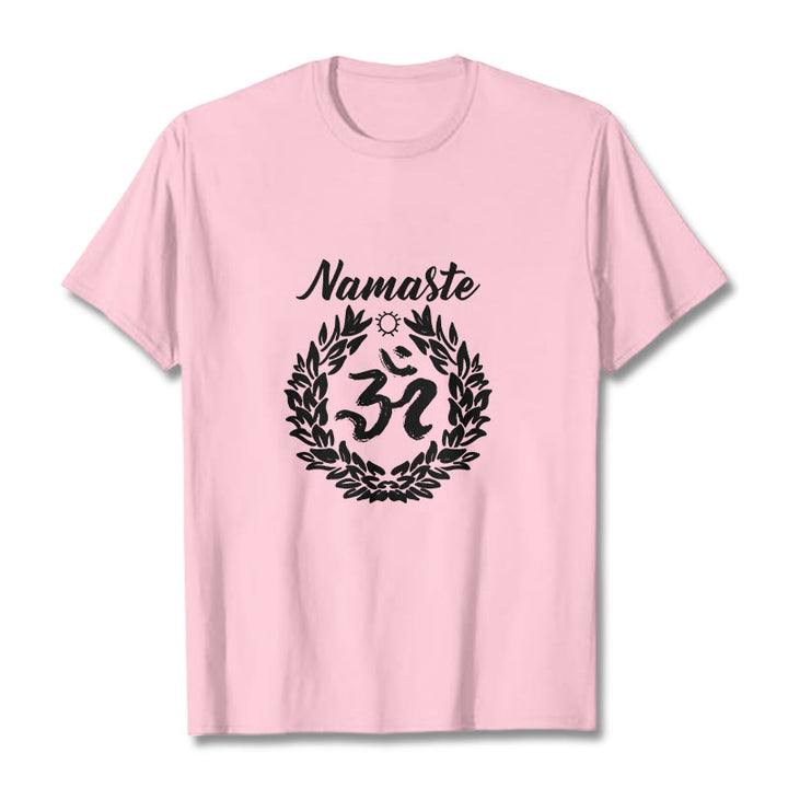 Buddha Stones、オーム、サンスクリット語、ナマステ、葉っぱの模様、瞑想コットンTシャツ - ライトピンク - 2XL - image 13