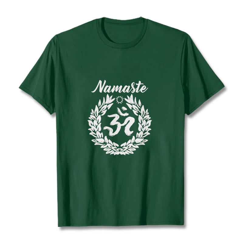 Buddha Stones、オーム、サンスクリット語、ナマステ、葉っぱの模様、瞑想コットンTシャツ - フォレストグリーン - 2XL - image 11
