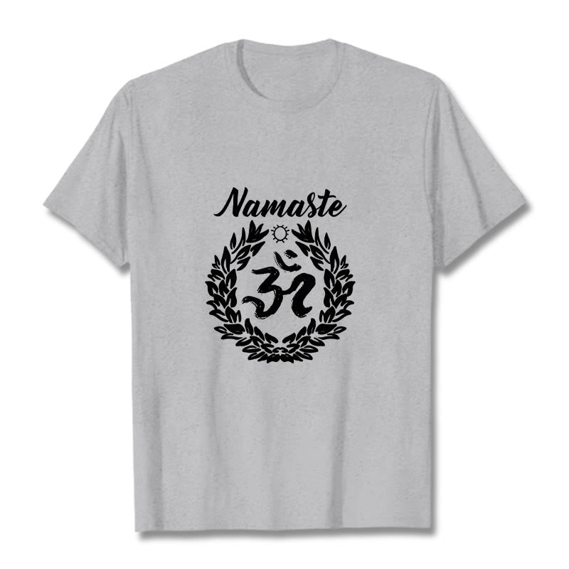 Buddha Stones、オーム、サンスクリット語、ナマステ、葉っぱの模様、瞑想コットンTシャツ - ライトグレー - 2XL - image 20