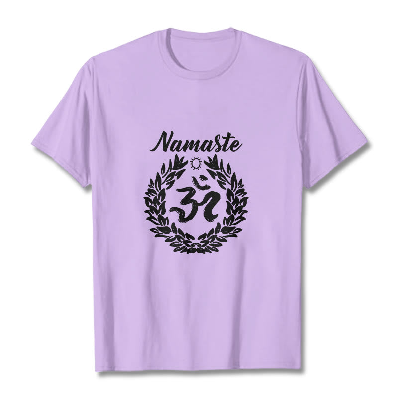 Buddha Stones、オーム、サンスクリット語、ナマステ、葉っぱの模様、瞑想コットンTシャツ - 梅 - 2XL - image 17