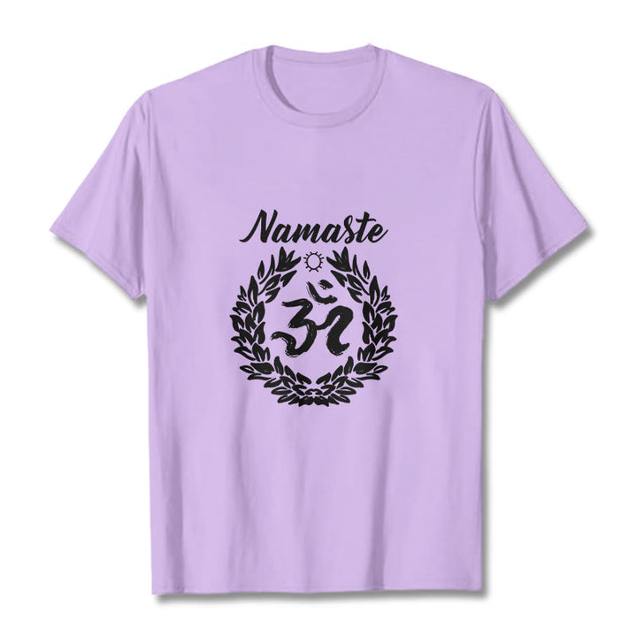 Buddha Stones、オーム、サンスクリット語、ナマステ、葉っぱの模様、瞑想コットンTシャツ - 梅 - 2XL - image 17