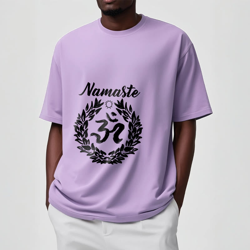 Buddha Stones、オーム、サンスクリット語、ナマステ、葉っぱの模様、瞑想コットンTシャツ - image 18