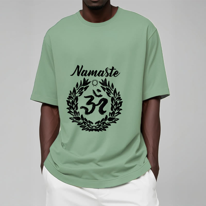 Buddha Stones、オーム、サンスクリット語、ナマステ、葉っぱの模様、瞑想コットンTシャツ - image 16