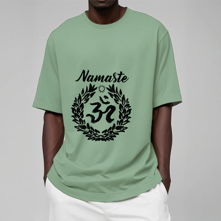 Buddha Stones、オーム、サンスクリット語、ナマステ、葉っぱの模様、瞑想コットンTシャツ - image 16