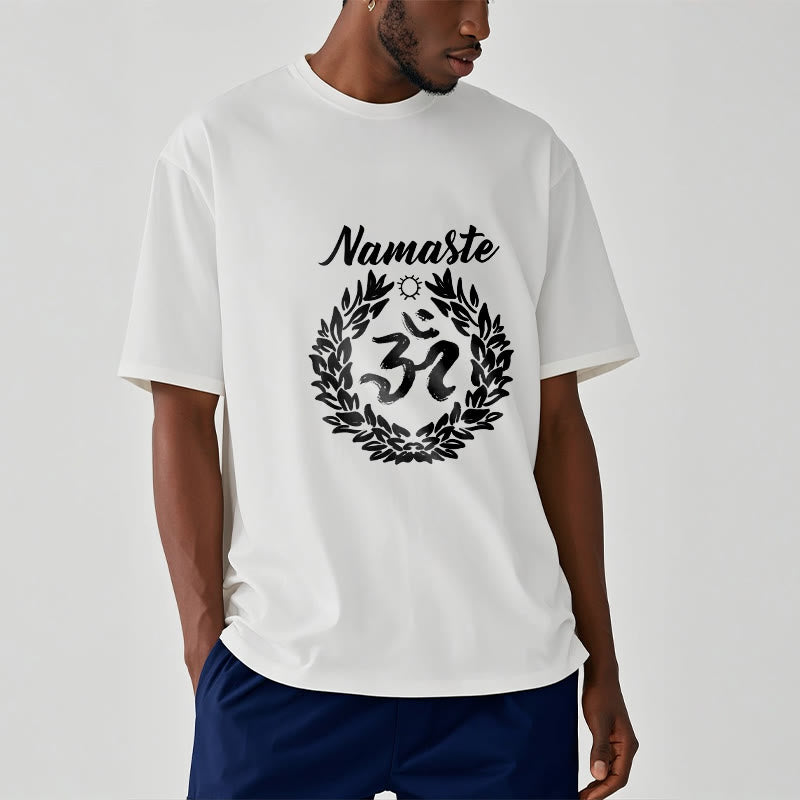 Buddha Stones、オーム、サンスクリット語、ナマステ、葉っぱの模様、瞑想コットンTシャツ - image 10