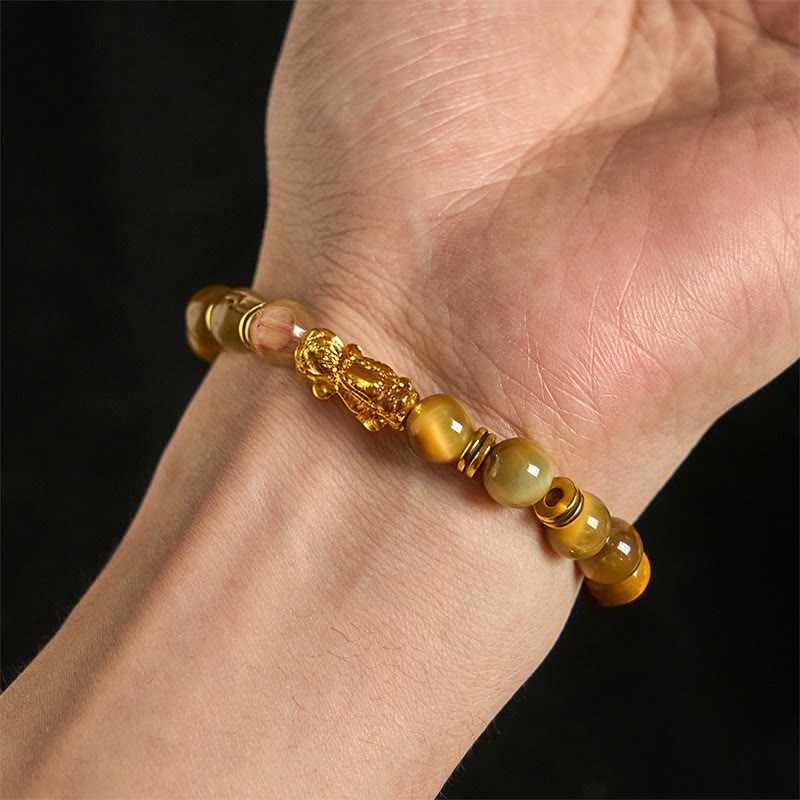 Buddha Stones各種カラータイガーアイビーズスペーサービーズPiXiu富勇気ブレスレット - image 10