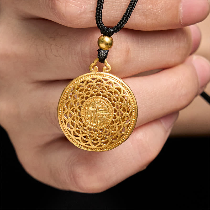 Buddha Stones銅八宝羅針盤福字幸運繁栄ロープネックレスペンダント - image 3