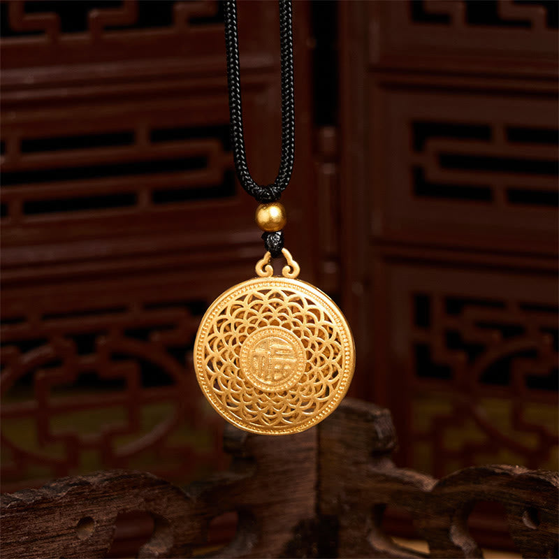 Buddha Stones銅八宝羅針盤福字幸運繁栄ロープネックレスペンダント - image 2