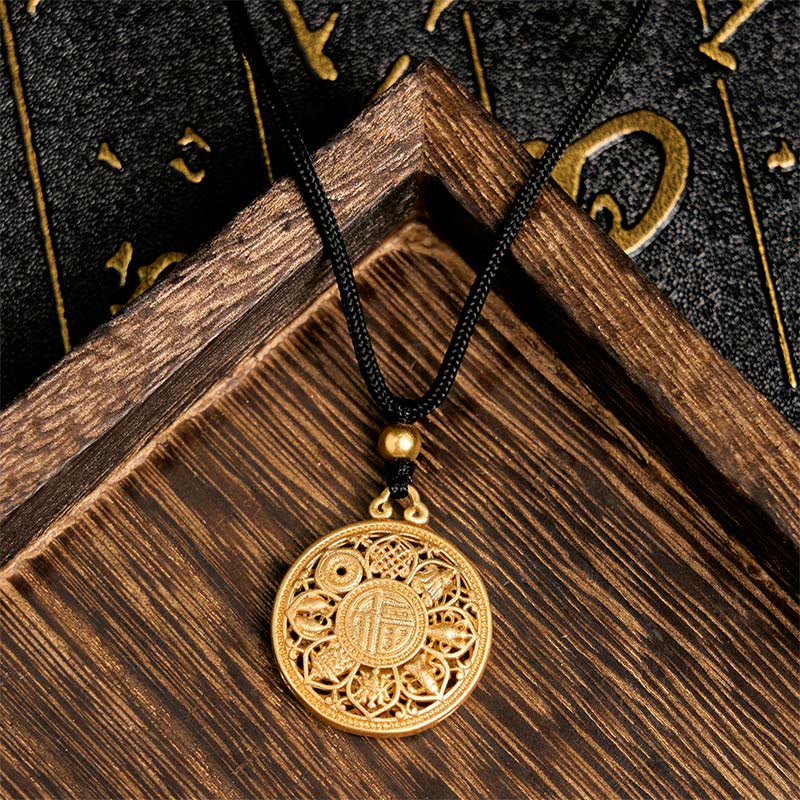 Buddha Stones銅八宝羅針盤福字幸運繁栄ロープネックレスペンダント - image 4