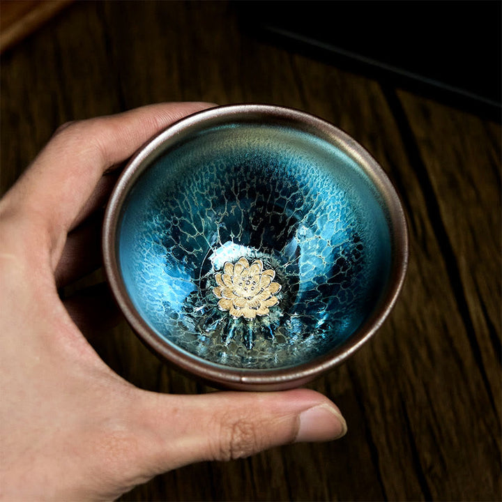 Buddha Stones手作り中国剣占蓮青陶器ティーカップカンフーティーカップ150ml - image 4