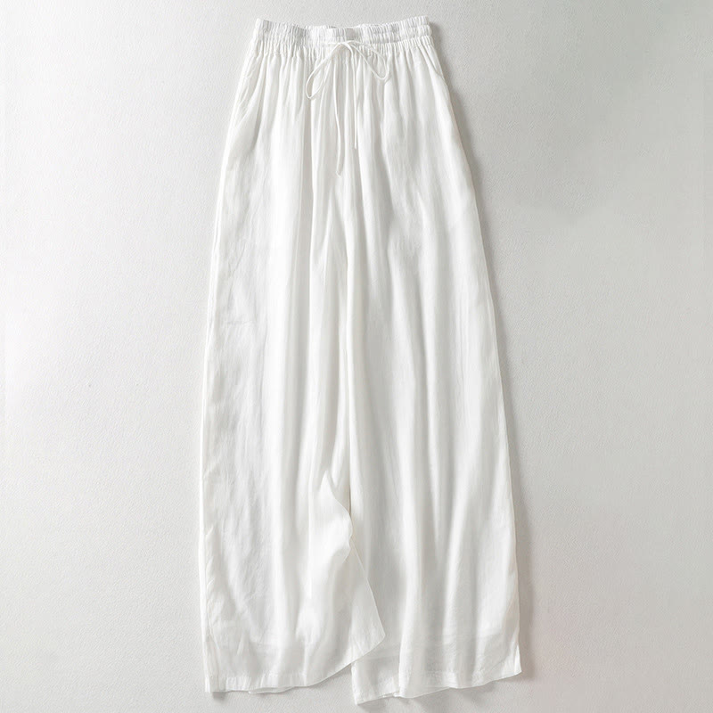 Buddha Stones無地 レースアップ レディース ワイドレッグパンツ - 白 - US8-10，UK/AU12-14，EU40-42 (2XL) - image 5