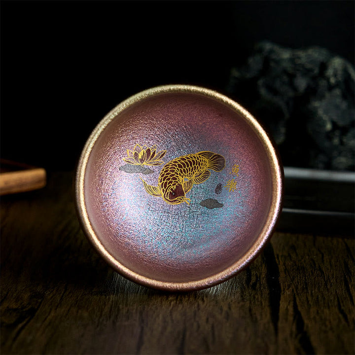 Buddha Stones手作り 中国製 建禅 鯉 蓮の葉 陶器 ティーカップ カンフー ティーカップ 150ml - パープルゴールド鯉8.8cm×5.5cm×150ml - ギフトボックスなし - image 20