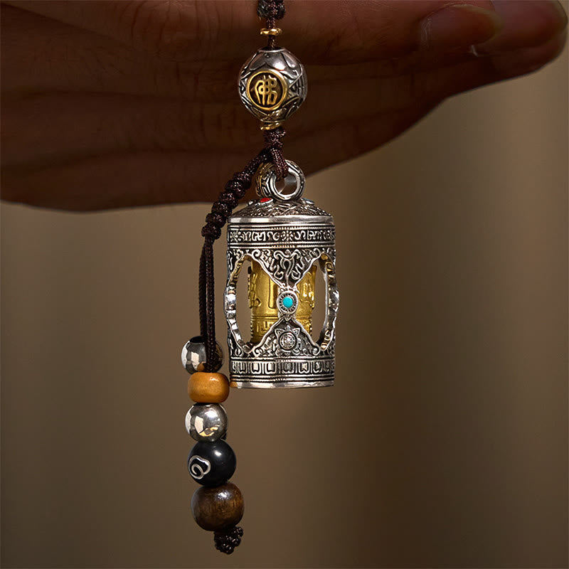Buddha Stonesオーム・マニ・パドメ・フム・ガウ 祈祷箱 銅メッキ シルバー 幸運キーチェーン - 銅（18×39mm） - image 1