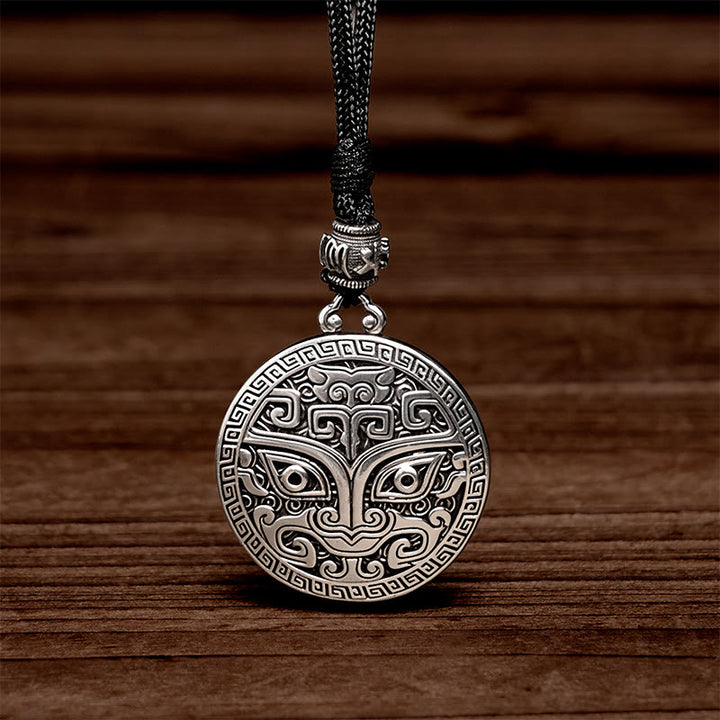 Buddha Stones饕餮オーム・マニ・パドメ・フム銅メッキ シルバー 富のネックレスペンダント - image 4