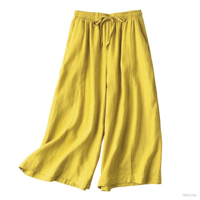 Buddha Stones無地 7-8丈 カプリ クロップドパンツ コットンリネン レディース ワイドレッグパンツ ポケット付き - image 5