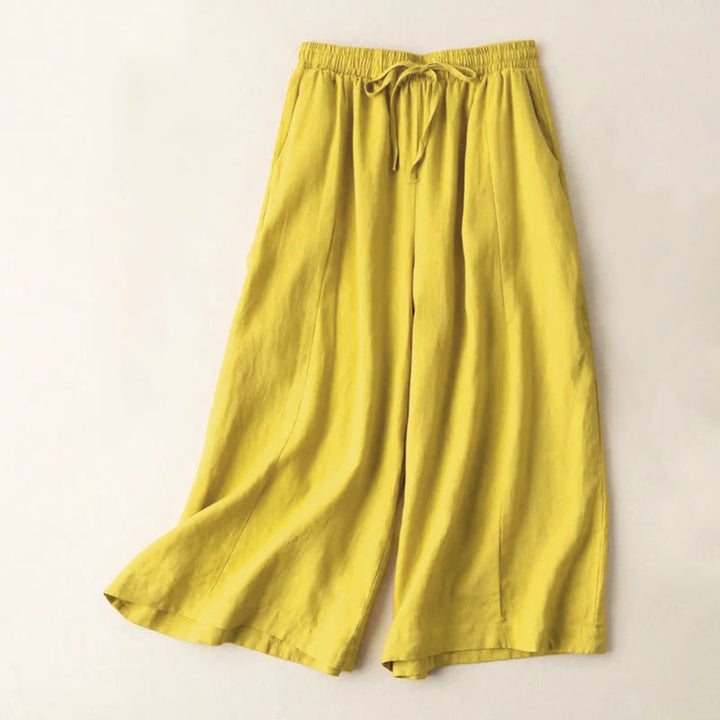 Buddha Stones無地 7-8丈 カプリ クロップドパンツ コットンリネン レディース ワイドレッグパンツ ポケット付き - 金 - US12、 UK/AU16、 EU44 (3XL) - image 1