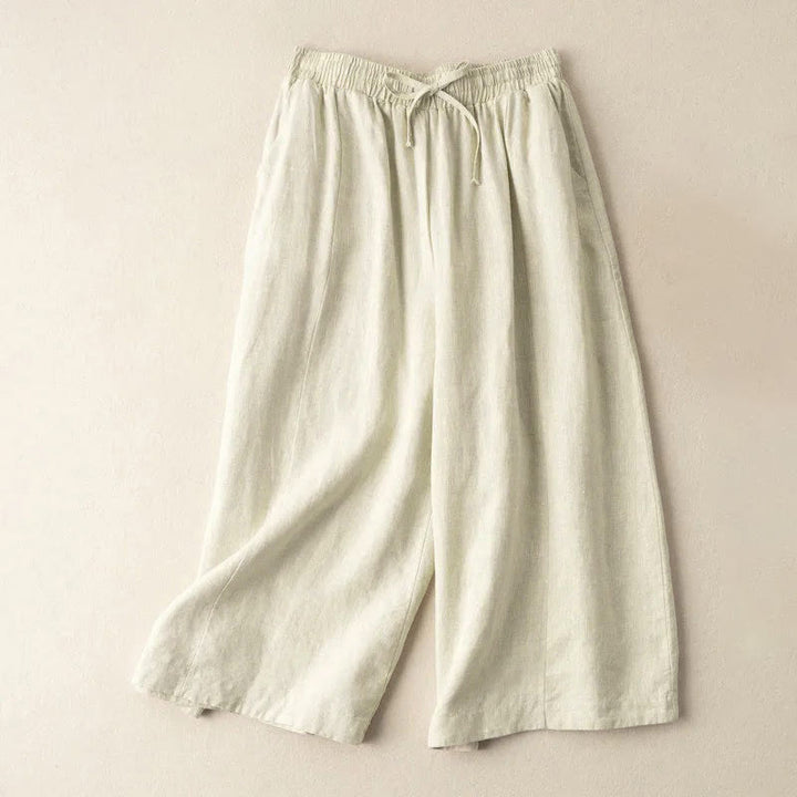 Buddha Stones無地 7-8丈 カプリ クロップドパンツ コットンリネン レディース ワイドレッグパンツ ポケット付き - ベージュ - US12、 UK/AU16、 EU44 (3XL) - image 23