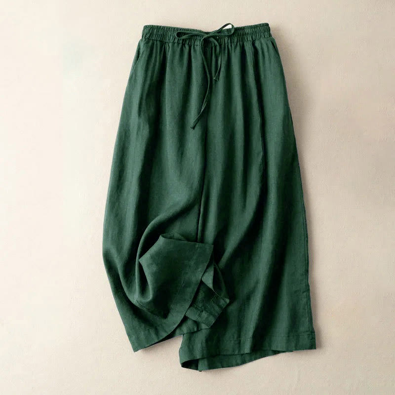 Buddha Stones無地 7-8丈 カプリ クロップドパンツ コットンリネン レディース ワイドレッグパンツ ポケット付き - ダークスレートグレー - US12、 UK/AU16、 EU44 (3XL) - image 20