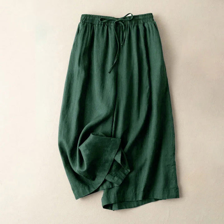 Buddha Stones無地 7-8丈 カプリ クロップドパンツ コットンリネン レディース ワイドレッグパンツ ポケット付き - ダークスレートグレー - US12、 UK/AU16、 EU44 (3XL) - image 20