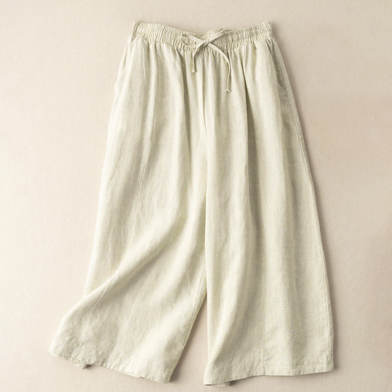 Buddha Stones無地 7-8丈 カプリ クロップドパンツ コットンリネン レディース ワイドレッグパンツ ポケット付き - image 24