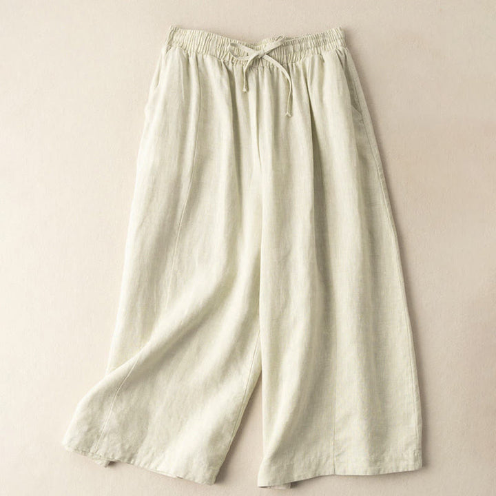 Buddha Stones無地 7-8丈 カプリ クロップドパンツ コットンリネン レディース ワイドレッグパンツ ポケット付き - image 24