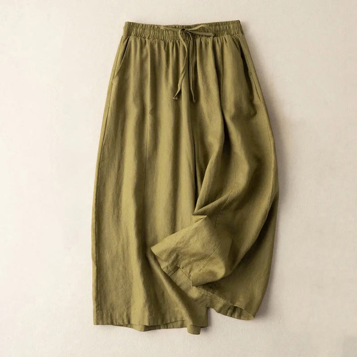 Buddha Stones無地 7-8丈 カプリ クロップドパンツ コットンリネン レディース ワイドレッグパンツ ポケット付き - ダークゴールデンロッド - US12、 UK/AU16、 EU44 (3XL) - image 12
