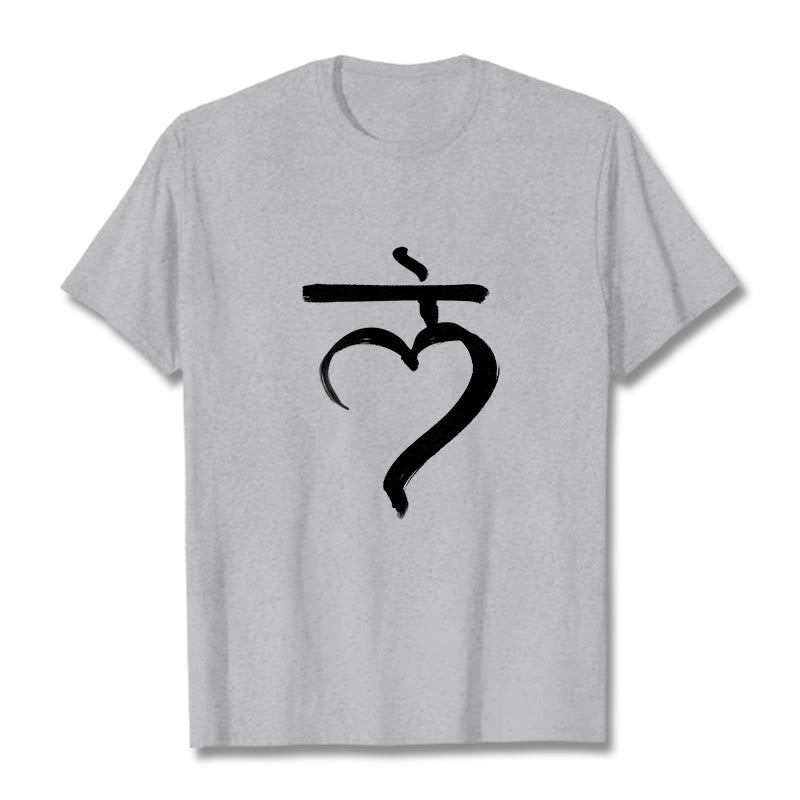 Buddha Stonesカジュアル ラムマントラ サンスクリット コットン Tシャツ - ライトグレー - 2XL - image 20