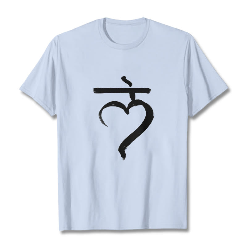 Buddha Stonesカジュアル ラムマントラ サンスクリット コットン Tシャツ - ライトシアン - 2XL - image 19