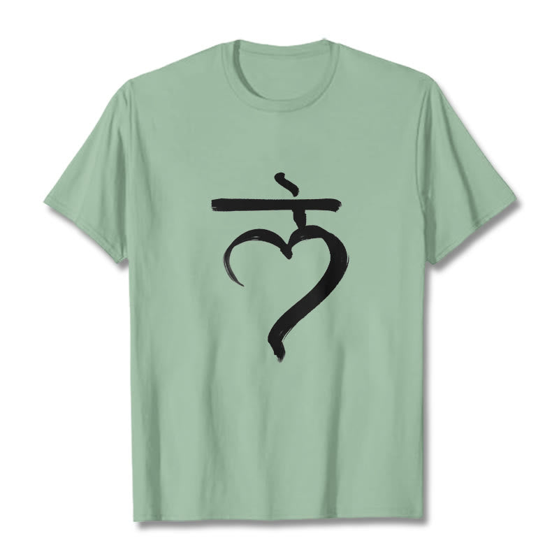 Buddha Stonesカジュアル ラムマントラ サンスクリット コットン Tシャツ - ペールグリーン - 2XL - image 15