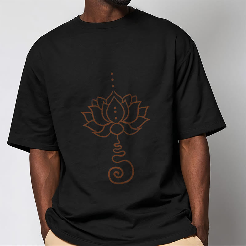Buddha Stonesカジュアル ロータス デザイン コットン Tシャツ - image 6