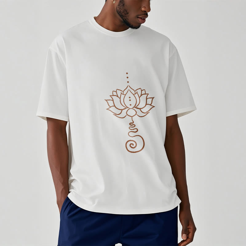 Buddha Stonesカジュアル ロータス デザイン コットン Tシャツ - image 2