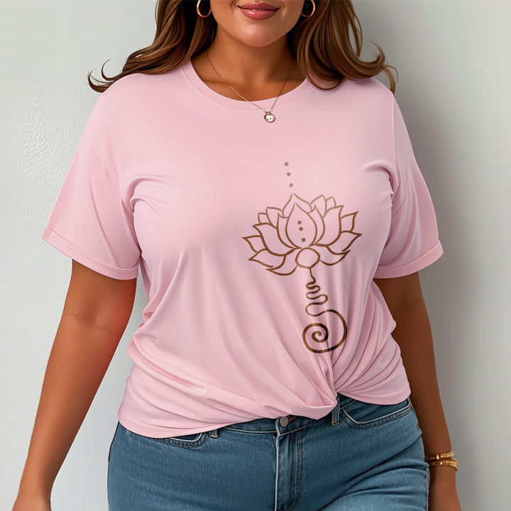 Buddha Stonesカジュアル ロータス デザイン コットン Tシャツ - image 14