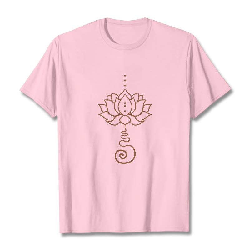 Buddha Stonesカジュアル ロータス デザイン コットン Tシャツ - ライトピンク - 2XL - image 13