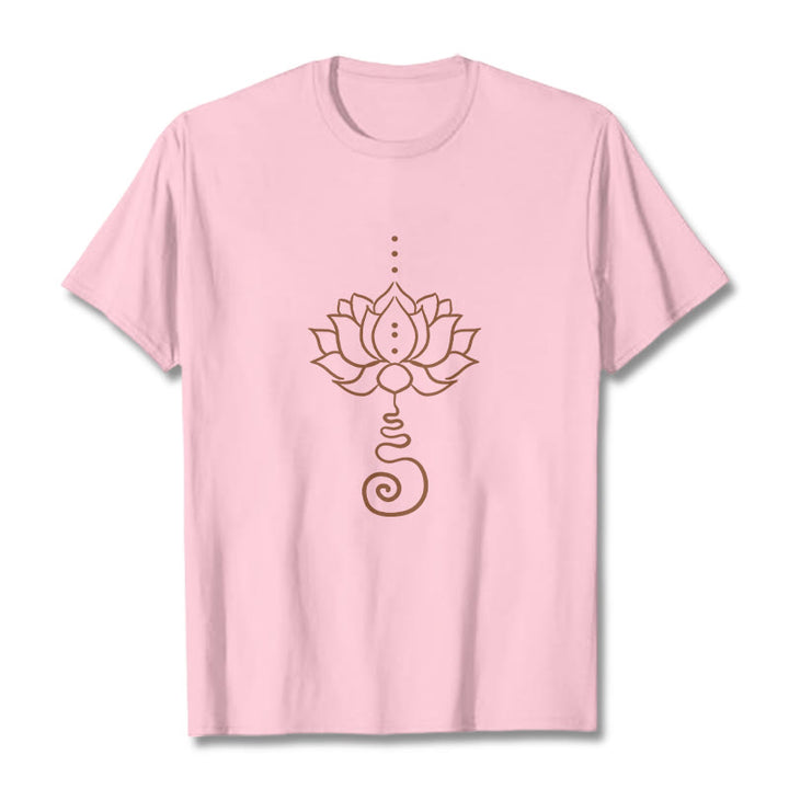 Buddha Stonesカジュアル ロータス デザイン コットン Tシャツ - ライトピンク - 2XL - image 13