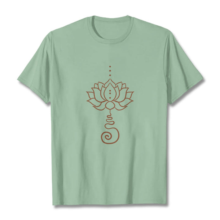 Buddha Stonesカジュアル ロータス デザイン コットン Tシャツ - ペールグリーン - 2XL - image 15