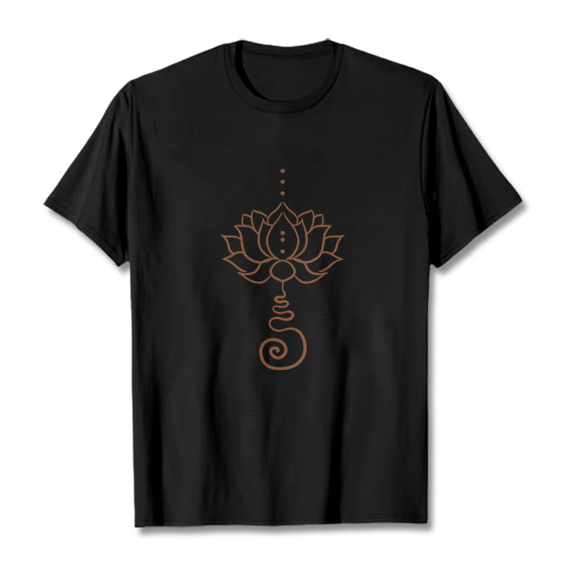 Buddha Stonesカジュアル ロータス デザイン コットン Tシャツ - 黒 - 2XL - image 5