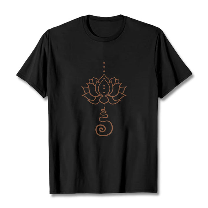 Buddha Stonesカジュアル ロータス デザイン コットン Tシャツ - 黒 - 2XL - image 5