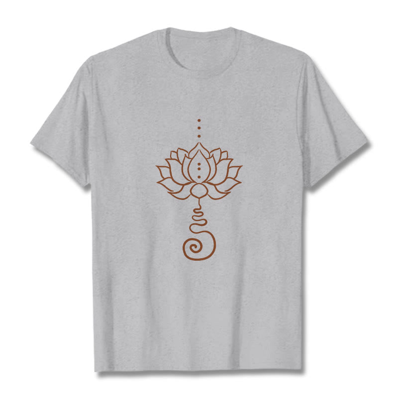 Buddha Stonesカジュアル ロータス デザイン コットン Tシャツ - ライトグレー - 2XL - image 20