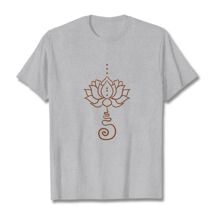 Buddha Stonesカジュアル ロータス デザイン コットン Tシャツ - ライトグレー - 2XL - image 20