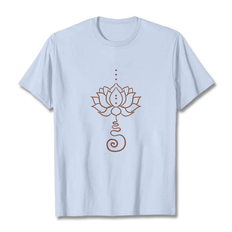 Buddha Stonesカジュアル ロータス デザイン コットン Tシャツ - ライトシアン - 2XL - image 19