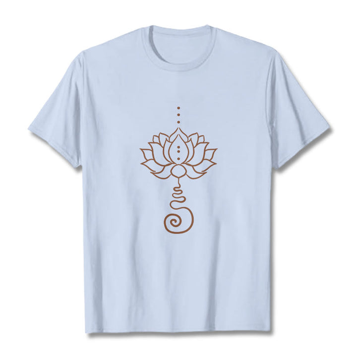 Buddha Stonesカジュアル ロータス デザイン コットン Tシャツ - ライトシアン - 2XL - image 19