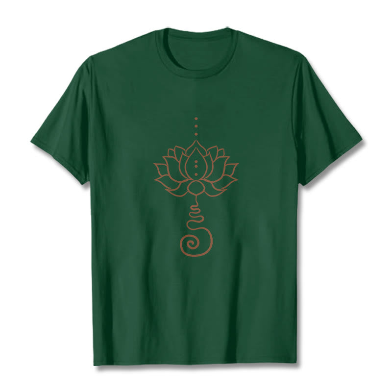 Buddha Stonesカジュアル ロータス デザイン コットン Tシャツ - フォレストグリーン - 2XL - image 11