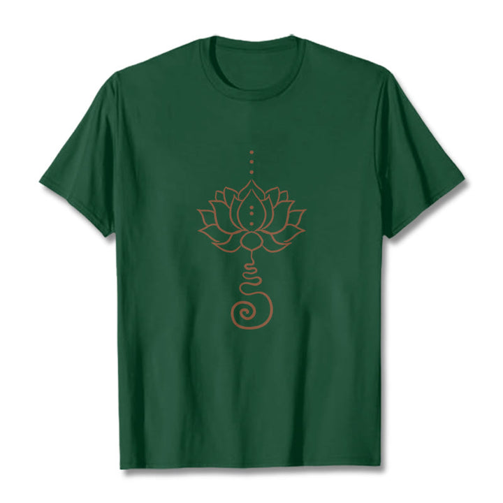 Buddha Stonesカジュアル ロータス デザイン コットン Tシャツ - フォレストグリーン - 2XL - image 11