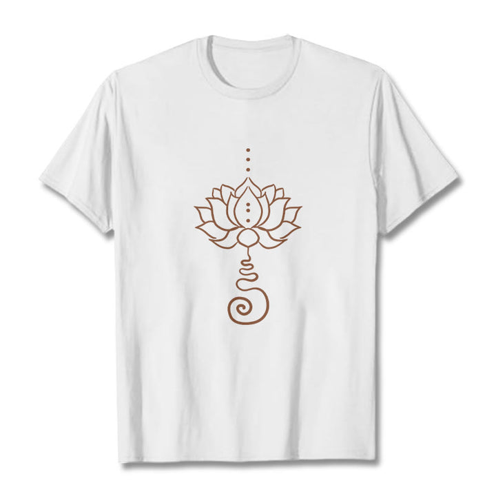 Buddha Stonesカジュアル ロータス デザイン コットン Tシャツ - 白 - 2XL - image 1