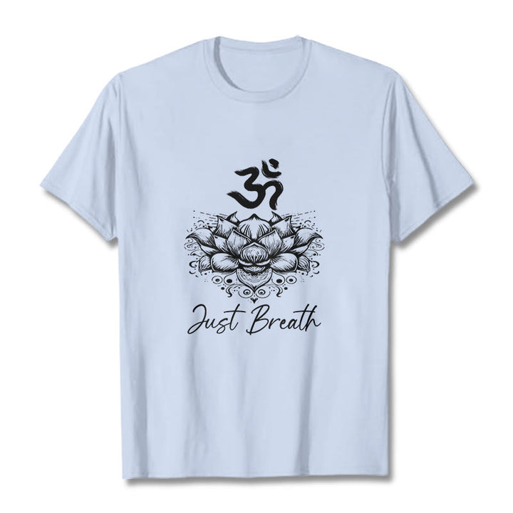 Buddha Stonesカジュアルオームシンボル蓮の花柄コットンTシャツ - ライトシアン - 2XL - image 19
