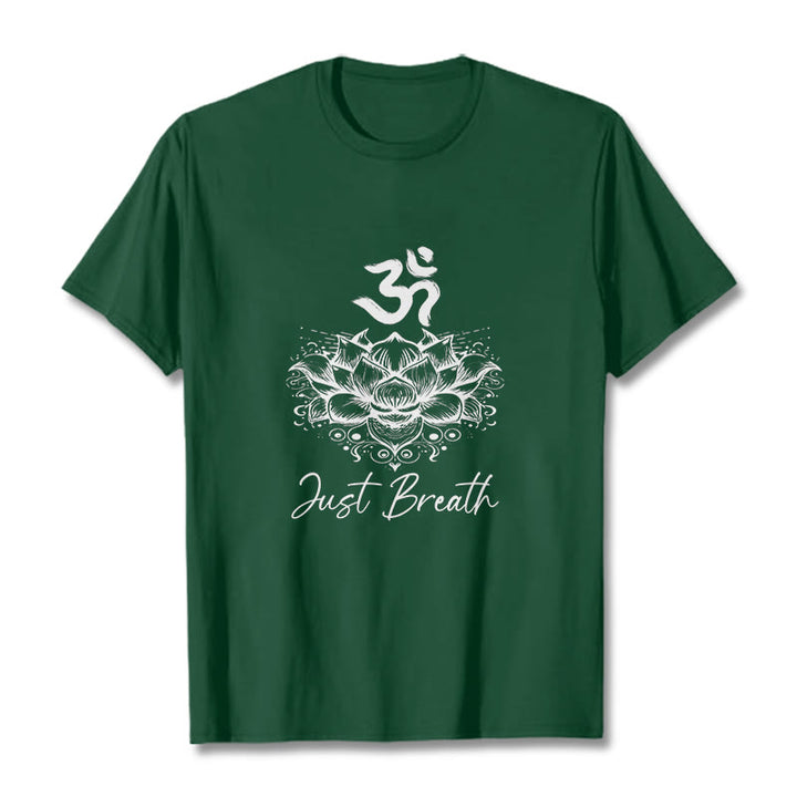 Buddha Stonesカジュアルオームシンボル蓮の花柄コットンTシャツ - フォレストグリーン - 2XL - image 1