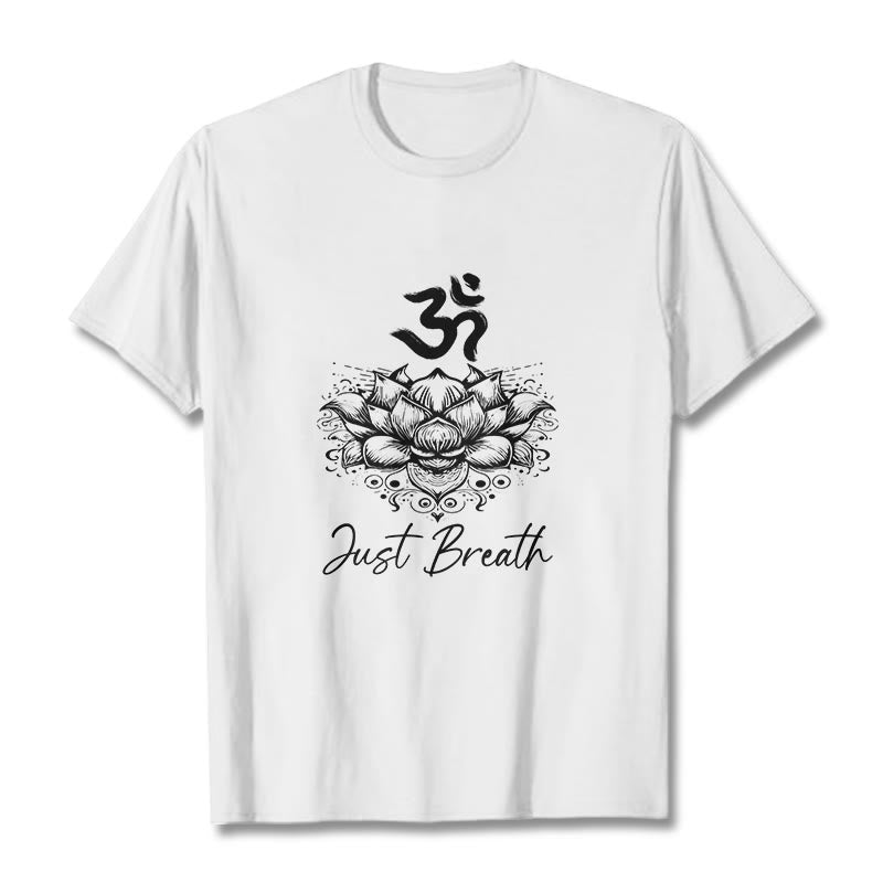 Buddha Stonesカジュアルオームシンボル蓮の花柄コットンTシャツ - 白 - 2XL - image 8